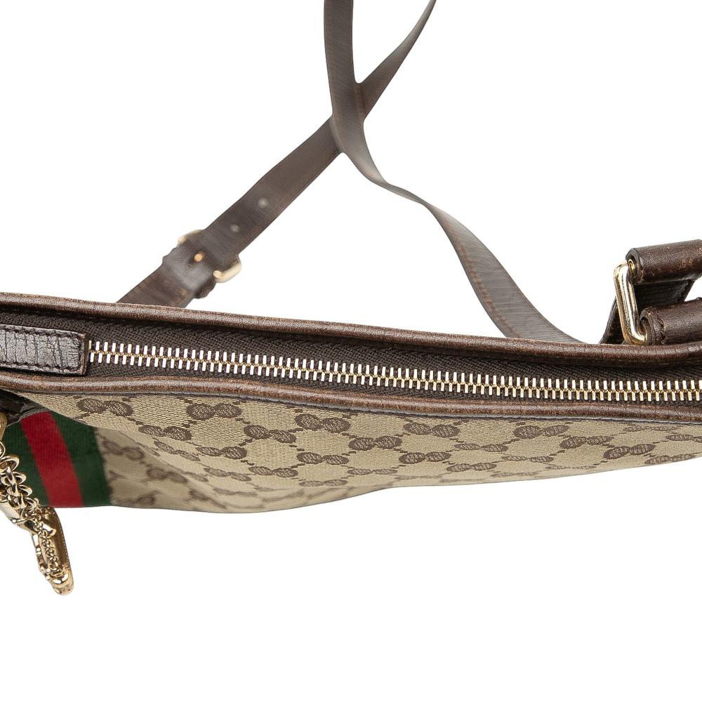 Gucci B Gucci Brown Beige Canvas Fabric GG Jolicoeur Crossbody Italy