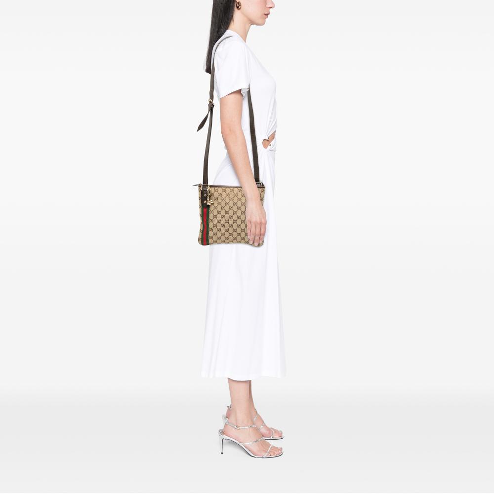 Gucci B Gucci Brown Beige Canvas Fabric GG Jolicoeur Crossbody Italy