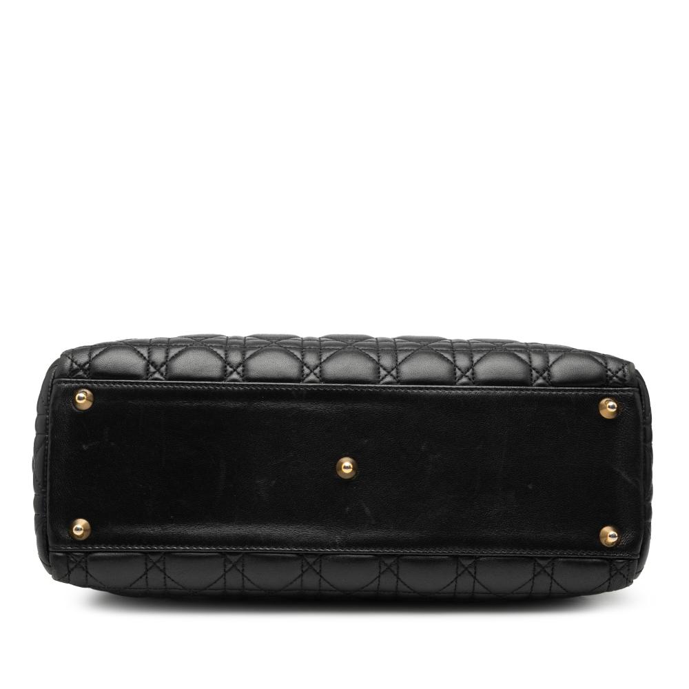 Christian Dior B Dior Black Lambskin Leather Leather Large Lambskin Cannage Lady Dior Italy