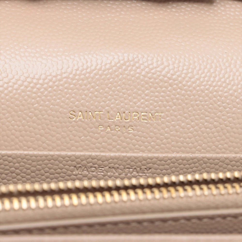 Saint Laurent Cassandre Classic Grained Calfskin Leather Chevron Quilted Wallet on Chain Shoulder Bag Beige