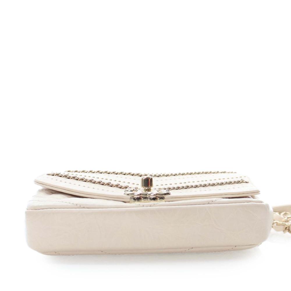 Chanel AB Chanel White Ivory Calf Leather Mini Chevron Crinkled skin Embellished Envelope Flap Italy