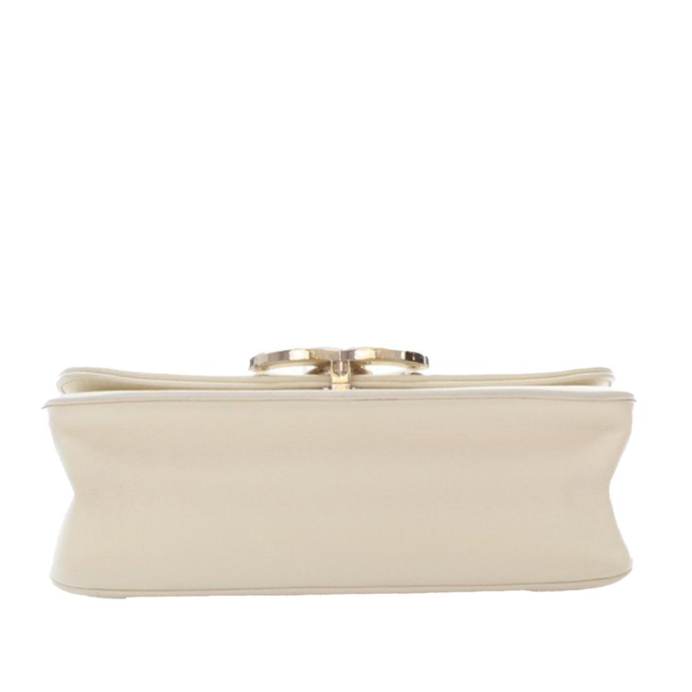 Chanel AB Chanel White Ivory Sheepskin Leather Leather Small CC Chevron Sheepskin Subtle Flap Italy