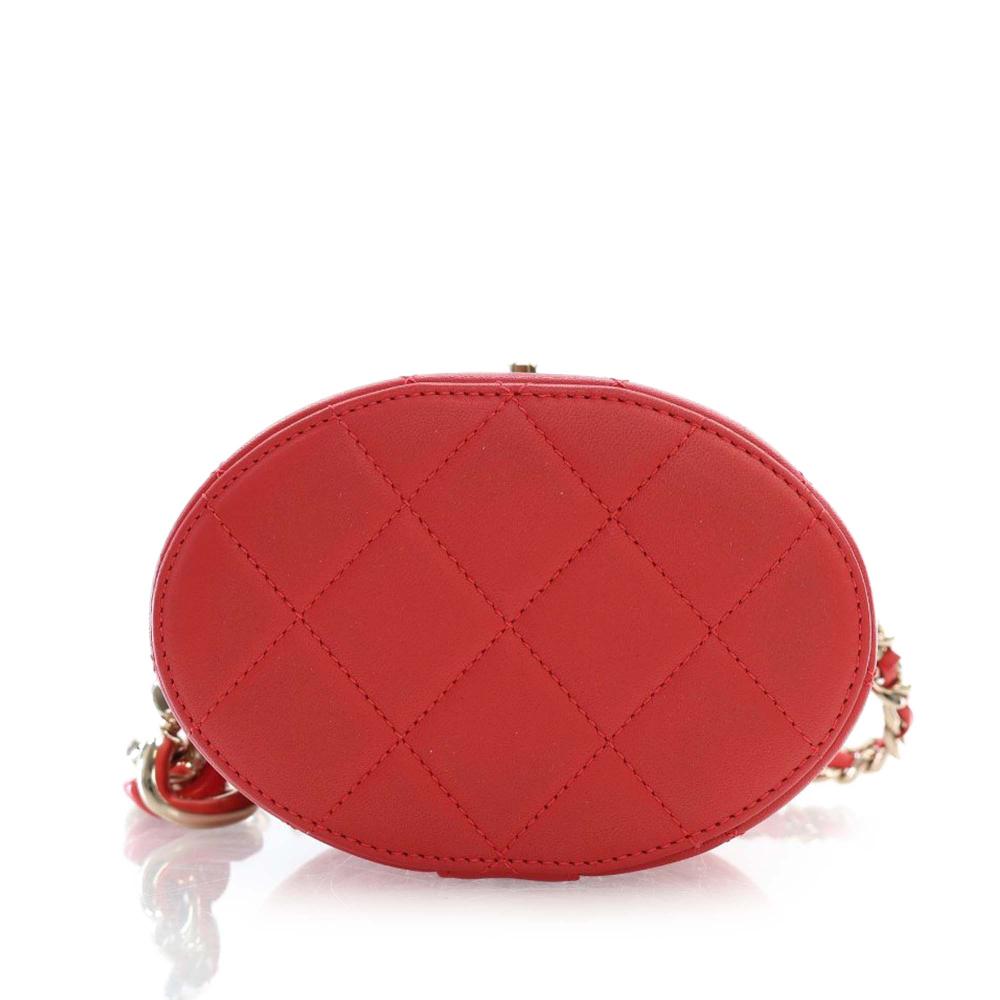 Chanel Red Small Quilted Lambskin Resin Elegant Chain Tubular Vanity Case France