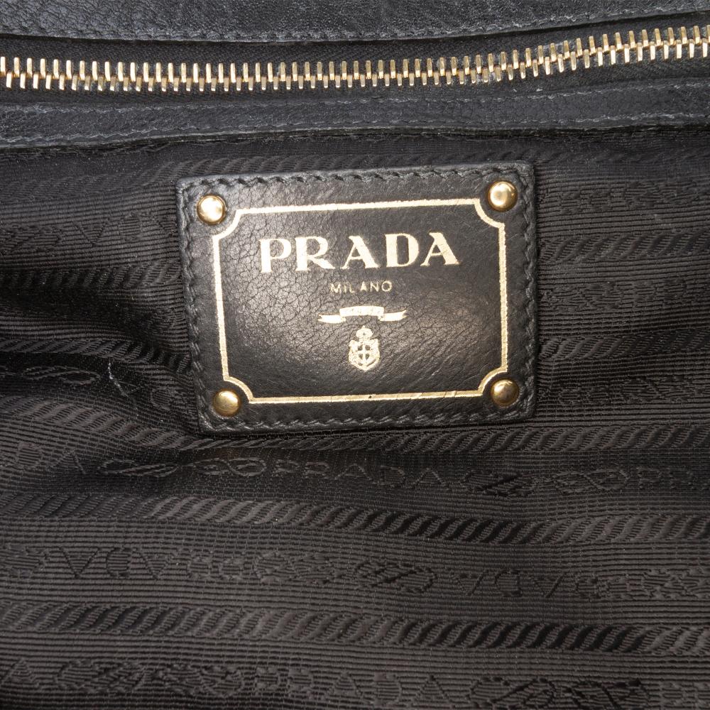 Prada B Prada Black Calf Leather Vitello Daino Frame Convertible Tote Italy