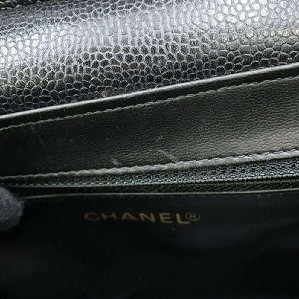 Chanel B Chanel Black Caviar Leather Leather CC Chevron Caviar Vanity Case with Chain Italy