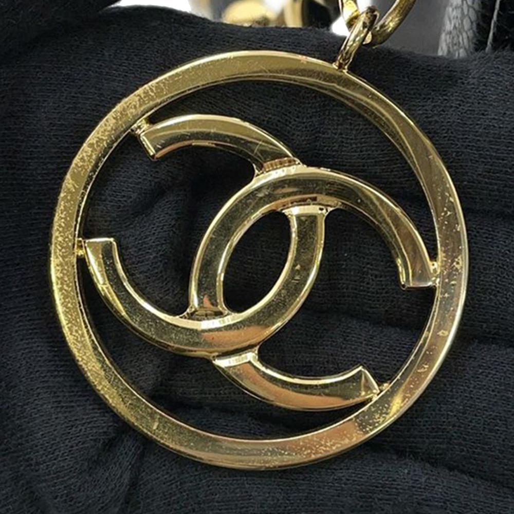 Chanel B Chanel Black Caviar Leather Leather CC Chevron Caviar Vanity Case with Chain Italy