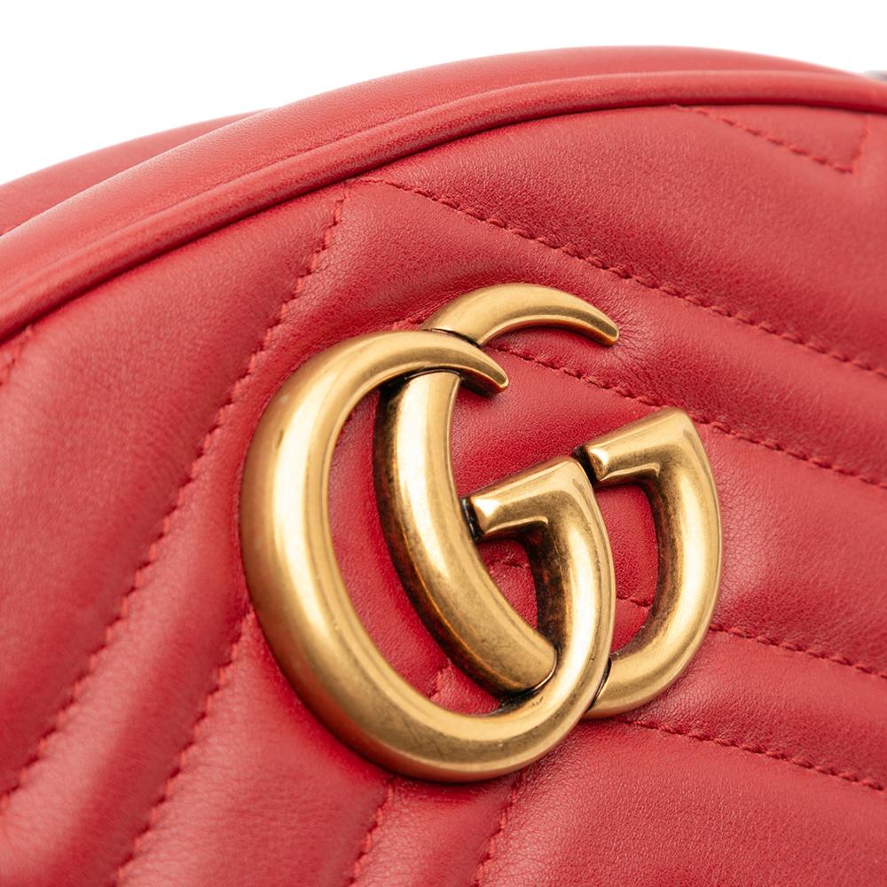 Gucci B Gucci Red Calf Leather Small GG Marmont Matelasse Belt Bag Italy
