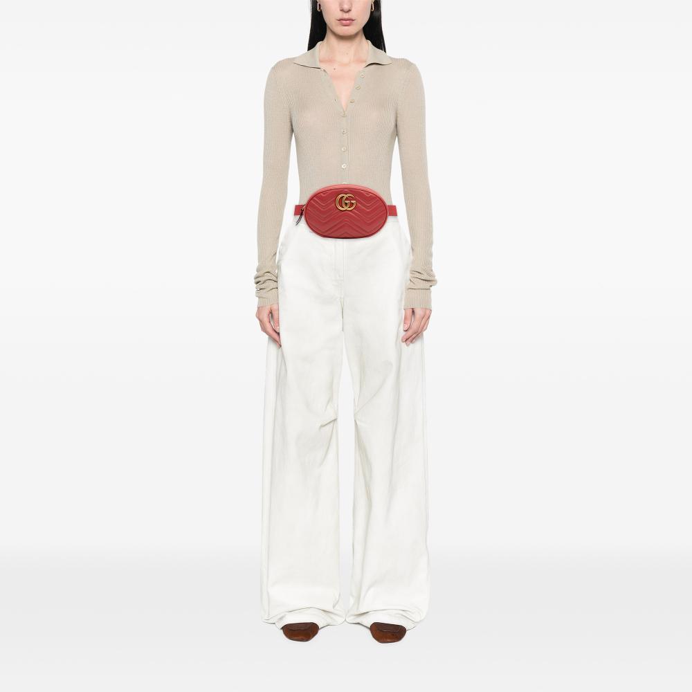 Gucci B Gucci Red Calf Leather Small GG Marmont Matelasse Belt Bag Italy