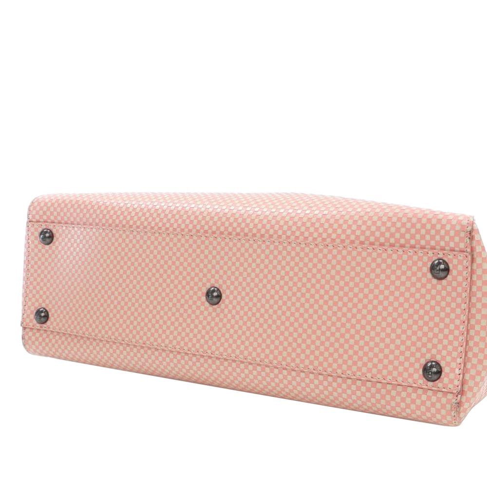 Fendi B Fendi Pink Calf Leather Medium Checkered Sequin Peekaboo Iconic Satchel Italy