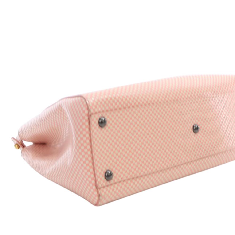 Fendi B Fendi Pink Calf Leather Medium Checkered Sequin Peekaboo Iconic Satchel Italy