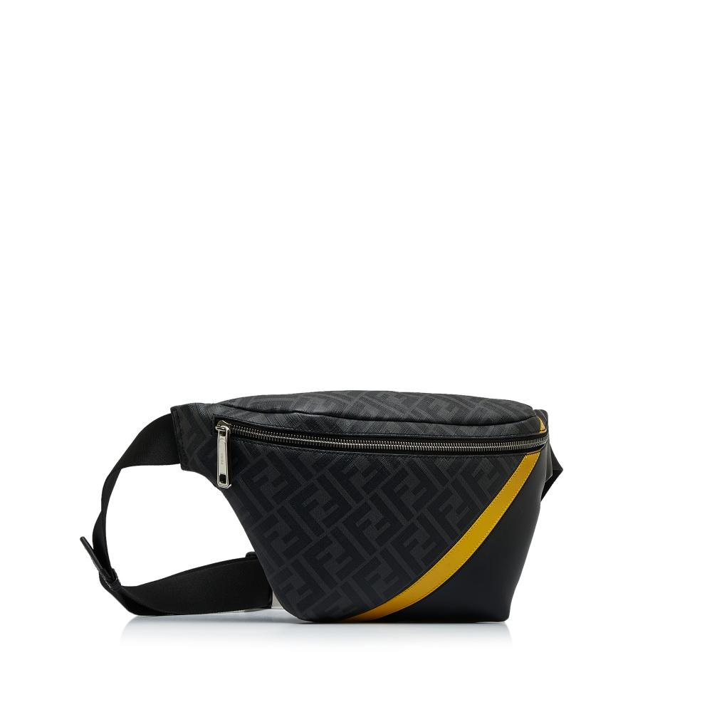 Fendi AB Fendi Black Coated Canvas Fabric Zucca FF 1974 Diagonal Belt Bag Italy