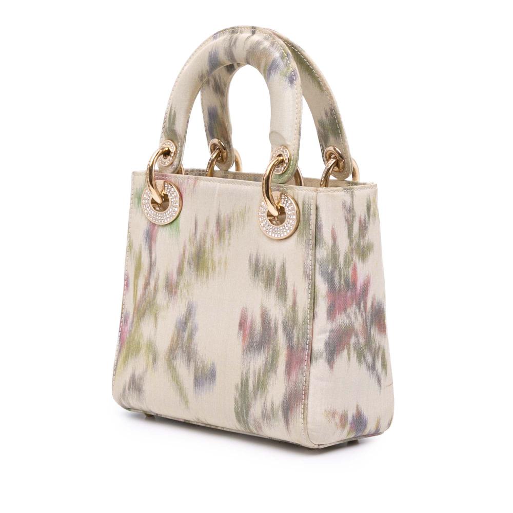 Christian Dior B Dior White Satin Fabric Mini Floral Crystal Lady Dior Italy