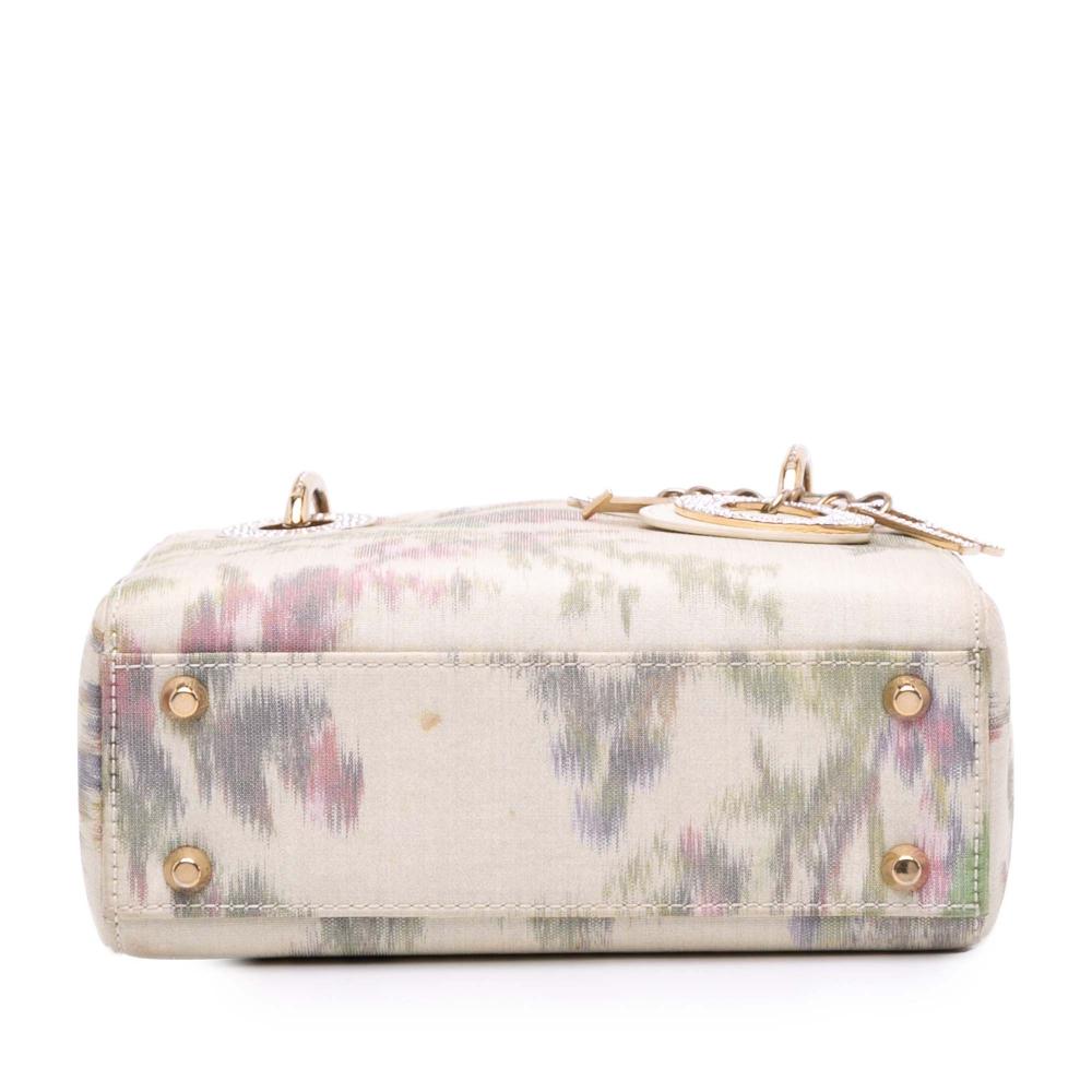 Christian Dior B Dior White Satin Fabric Mini Floral Crystal Lady Dior Italy