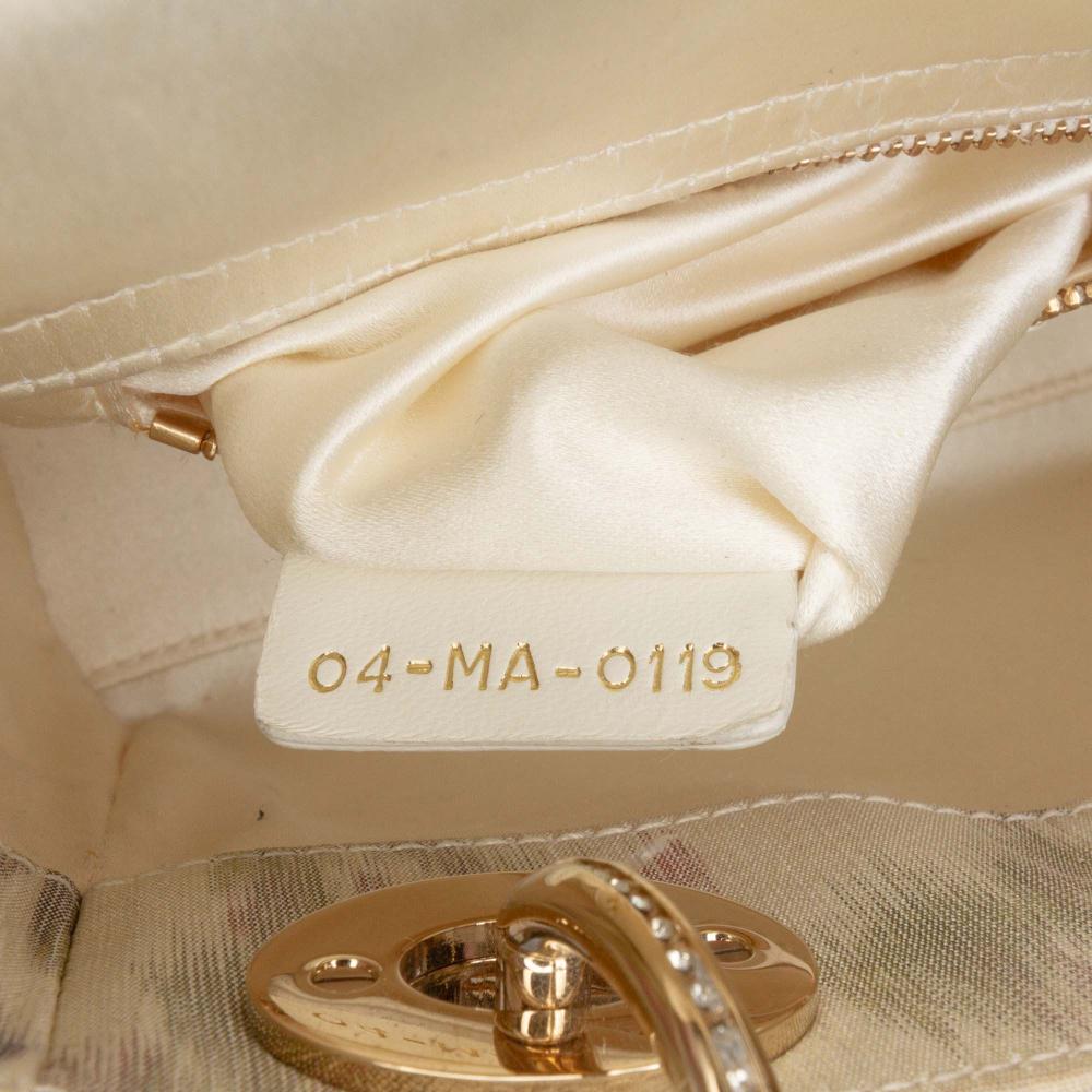Christian Dior B Dior White Satin Fabric Mini Floral Crystal Lady Dior Italy
