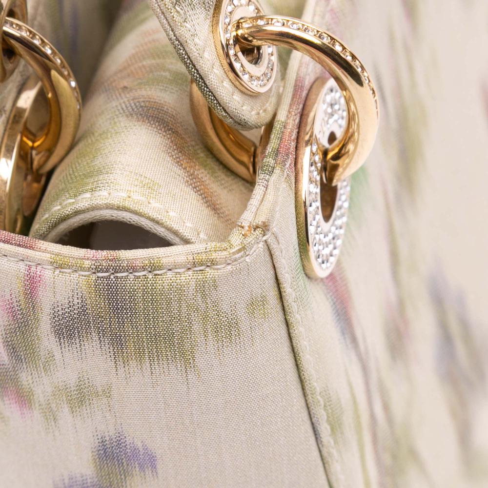 Christian Dior B Dior White Satin Fabric Mini Floral Crystal Lady Dior Italy