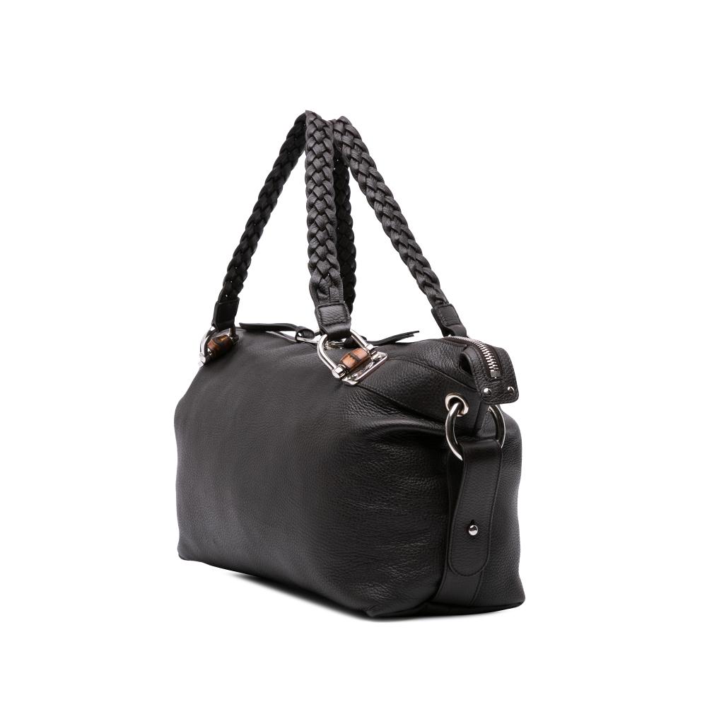 Gucci B Gucci Brown Dark Brown Calf Leather Large Pebbled skin Bamboo Bar Tote Italy