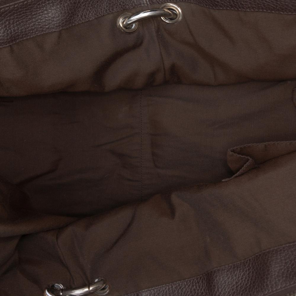 Gucci B Gucci Brown Dark Brown Calf Leather Large Pebbled skin Bamboo Bar Tote Italy