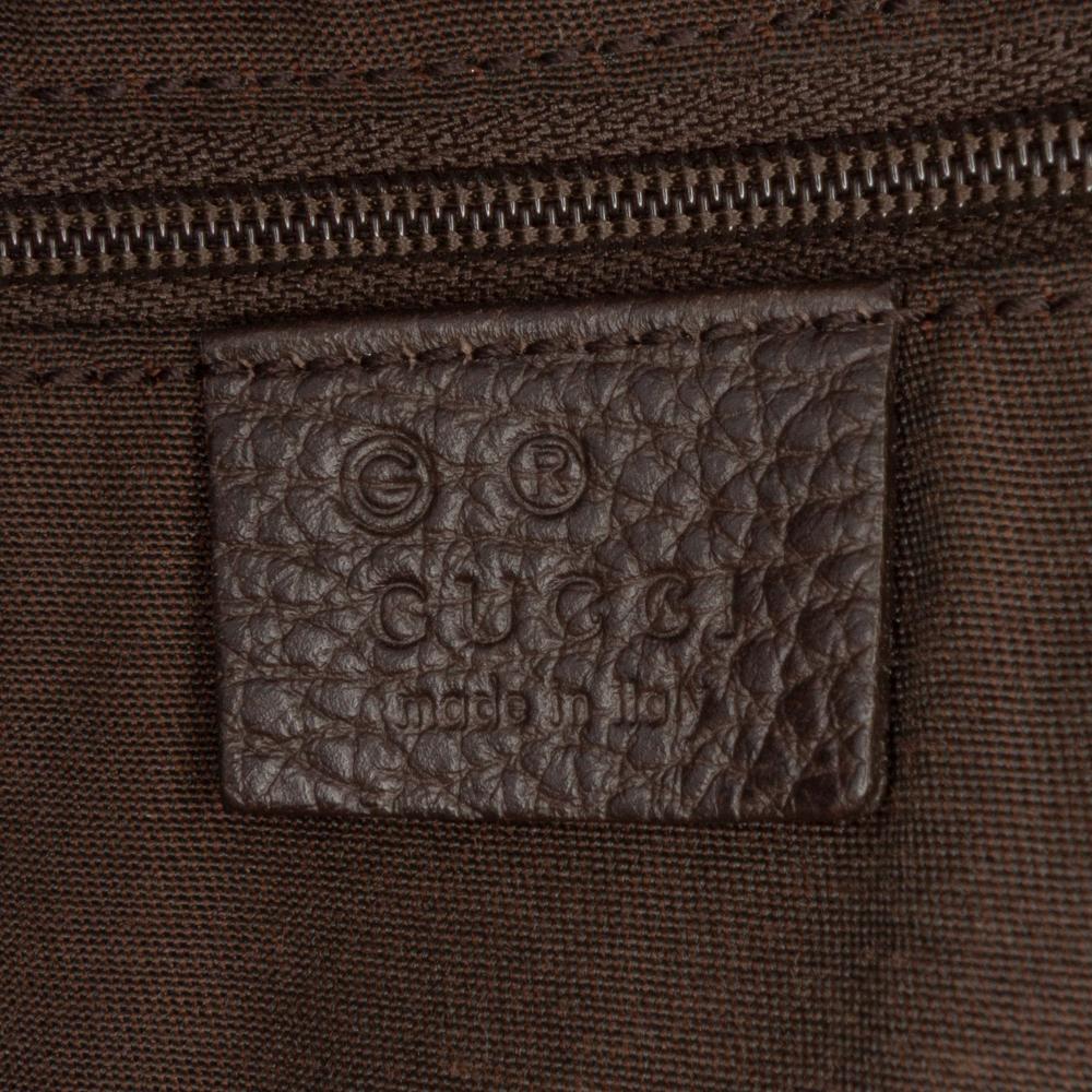 Gucci B Gucci Brown Dark Brown Calf Leather Large Pebbled skin Bamboo Bar Tote Italy