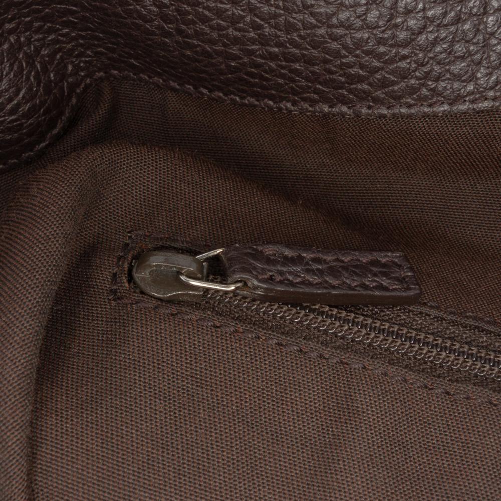 Gucci B Gucci Brown Dark Brown Calf Leather Large Pebbled skin Bamboo Bar Tote Italy