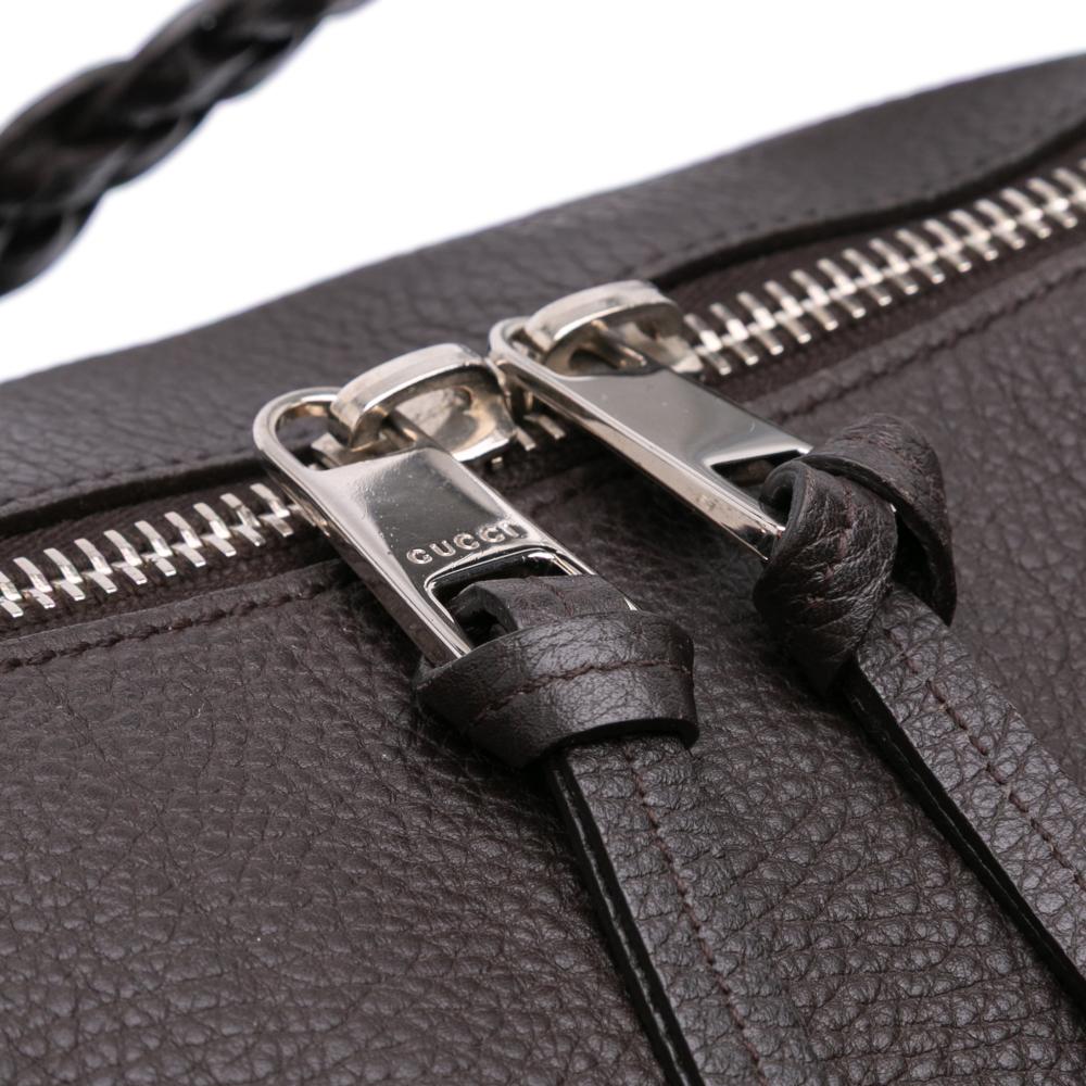 Gucci B Gucci Brown Dark Brown Calf Leather Large Pebbled skin Bamboo Bar Tote Italy