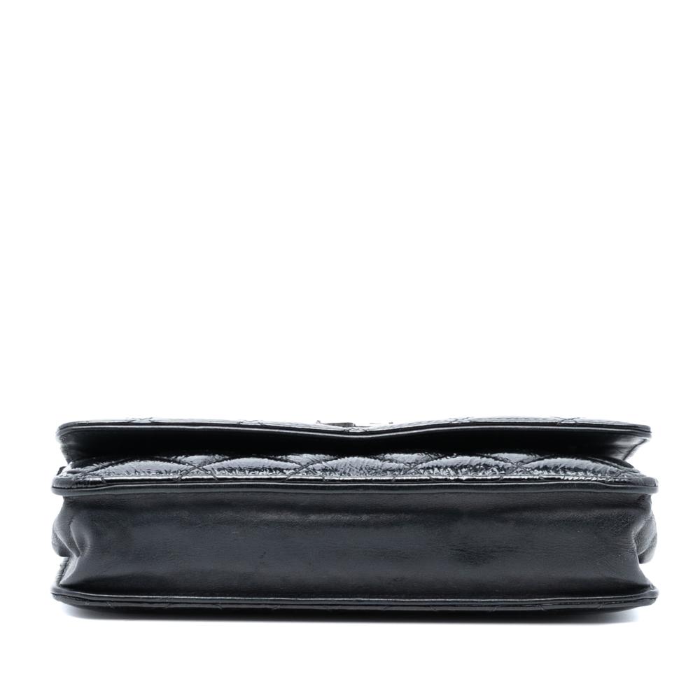 Chanel B Chanel Black Calf Leather CC Quilted Shiny Aged skin Wallet On Chain Italy