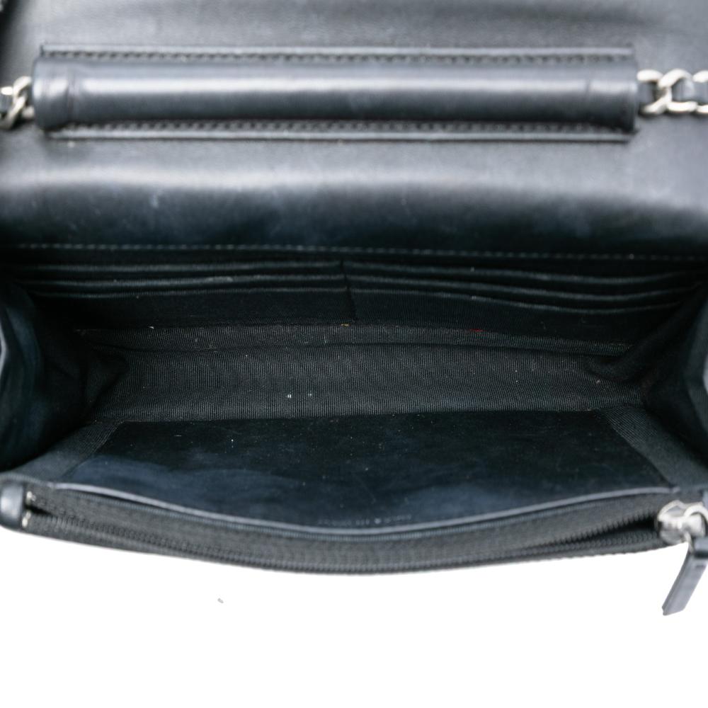 Chanel B Chanel Black Calf Leather CC Quilted Shiny Aged skin Wallet On Chain Italy