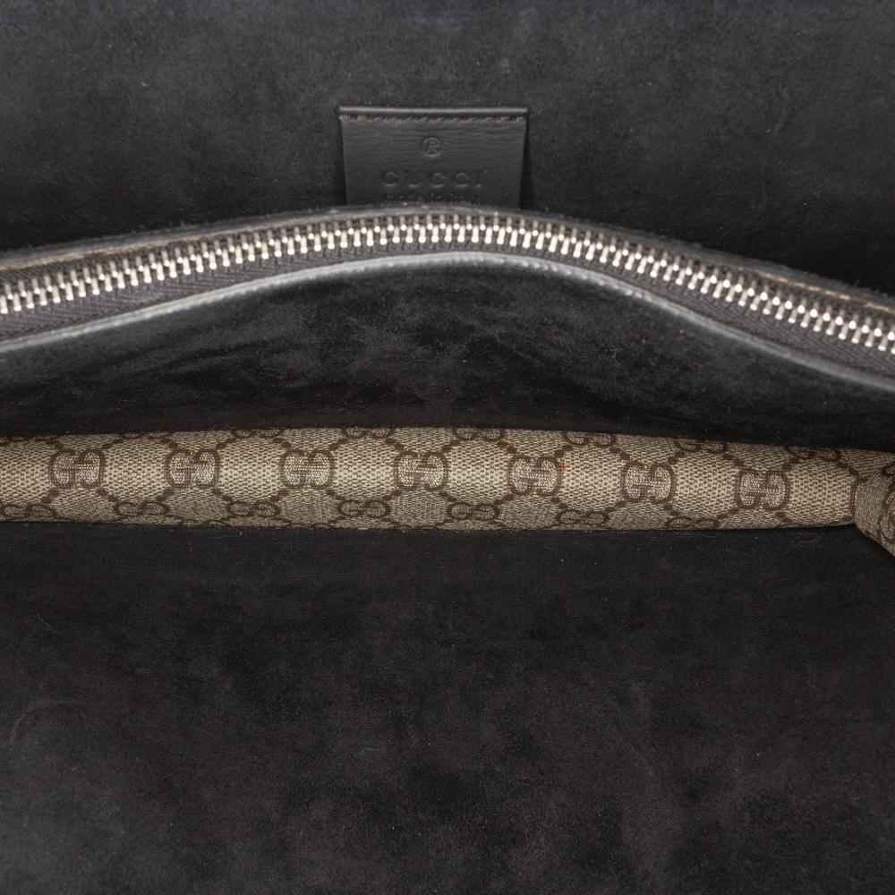 Gucci AB Gucci Brown Beige with Black Coated Canvas Fabric Small GG Supreme Dionysus Shoulder Bag Italy