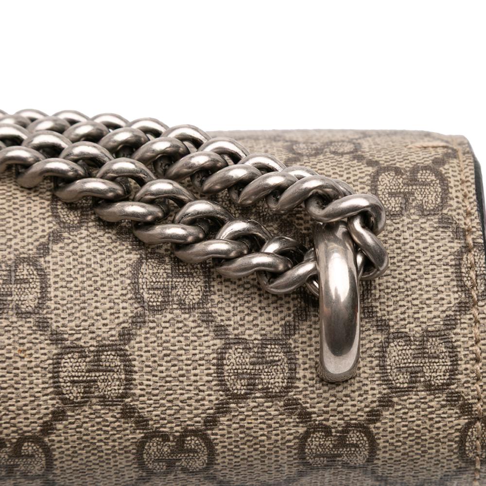 Gucci AB Gucci Brown Beige with Black Coated Canvas Fabric Small GG Supreme Dionysus Shoulder Bag Italy