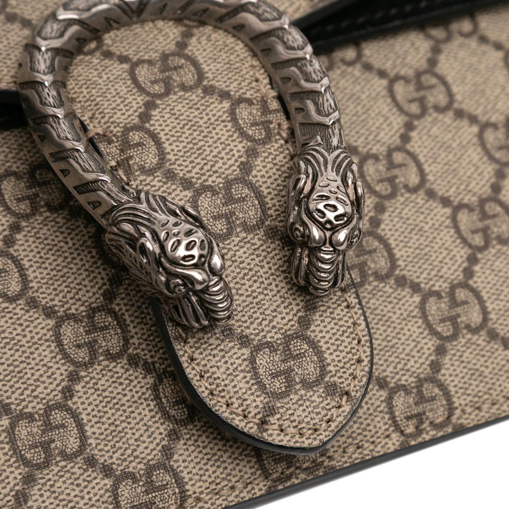 Gucci AB Gucci Brown Beige with Black Coated Canvas Fabric Small GG Supreme Dionysus Shoulder Bag Italy