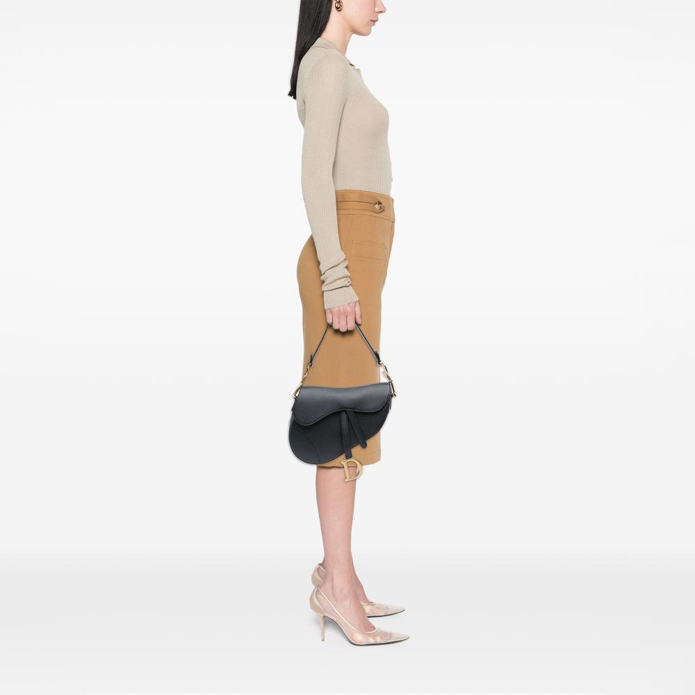 Christian Dior AB Dior Black Calf Leather Grained skin Saddle Bag Italy