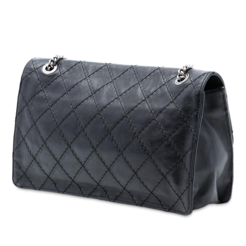 Chanel B Chanel Black Calf Leather Embossed CC Quilted Aged skin Reissue 2.55 Single Flap 227 Italy