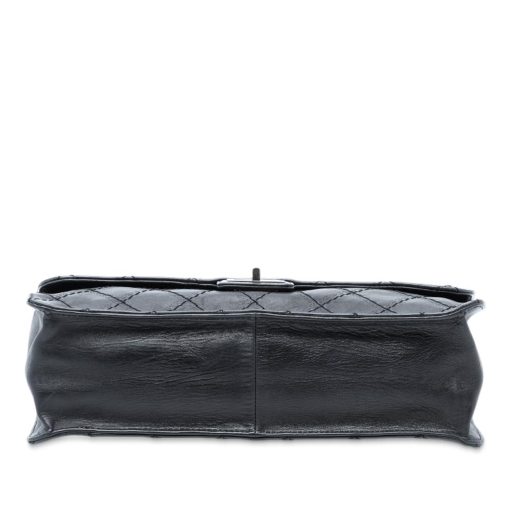 Chanel B Chanel Black Calf Leather Embossed CC Quilted Aged skin Reissue 2.55 Single Flap 227 Italy