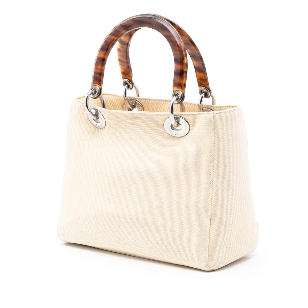 Christian Dior AB Dior White Ivory Canvas Fabric Medium Lady Dior Italy