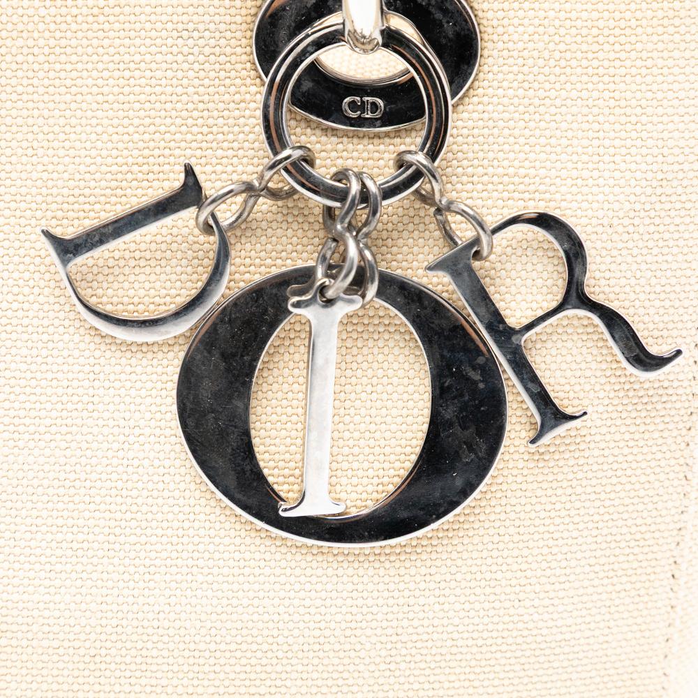 Christian Dior AB Dior White Ivory Canvas Fabric Medium Lady Dior Italy