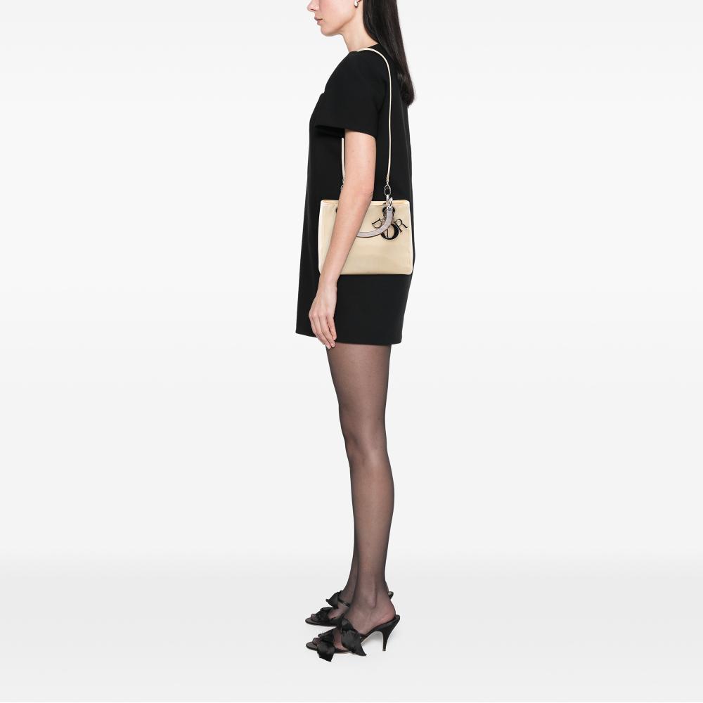 Christian Dior AB Dior White Ivory Canvas Fabric Medium Lady Dior Italy