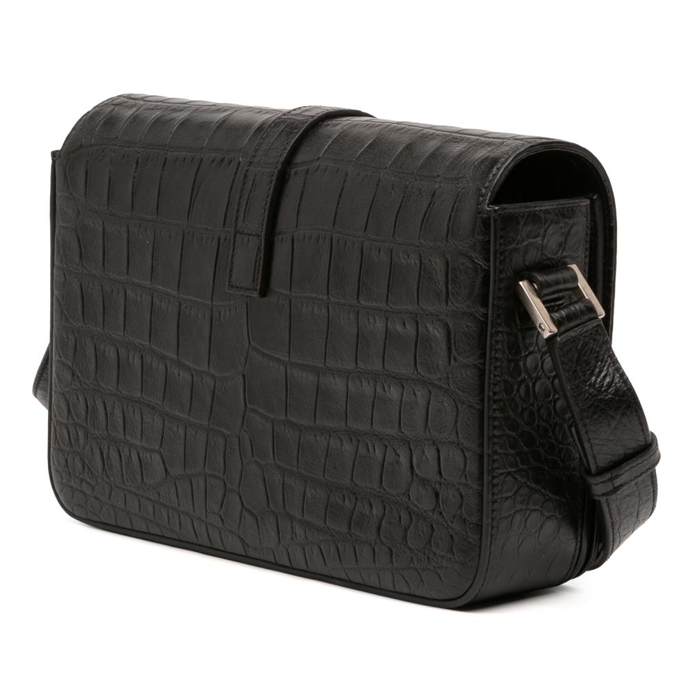 Saint Laurent B Saint Laurent Black Calf Leather Medium Croc Embossed Monogram Universite Crossbody Italy
