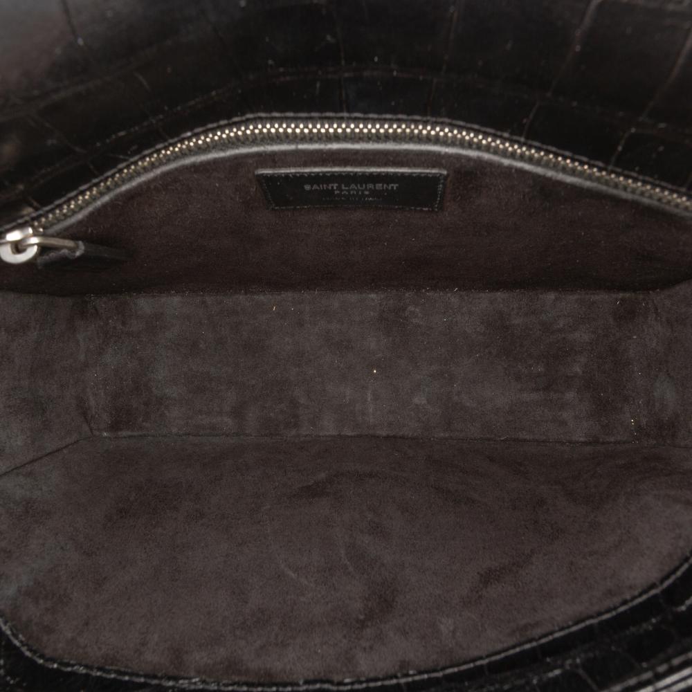 Saint Laurent B Saint Laurent Black Calf Leather Medium Croc Embossed Monogram Universite Crossbody Italy