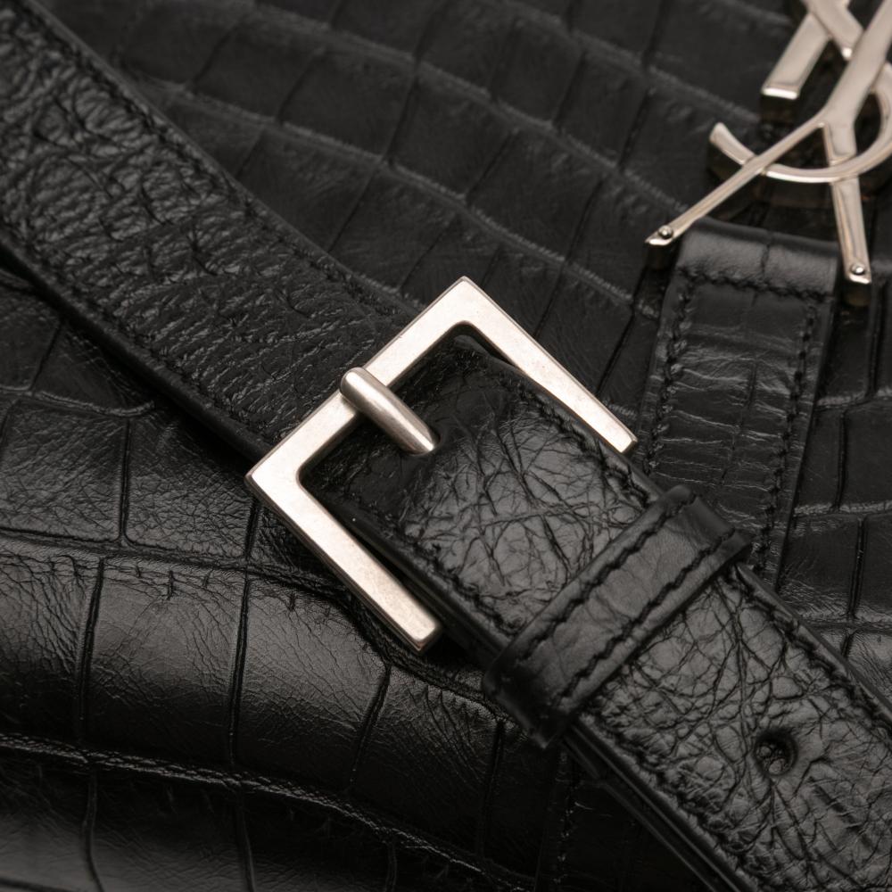 Saint Laurent B Saint Laurent Black Calf Leather Medium Croc Embossed Monogram Universite Crossbody Italy