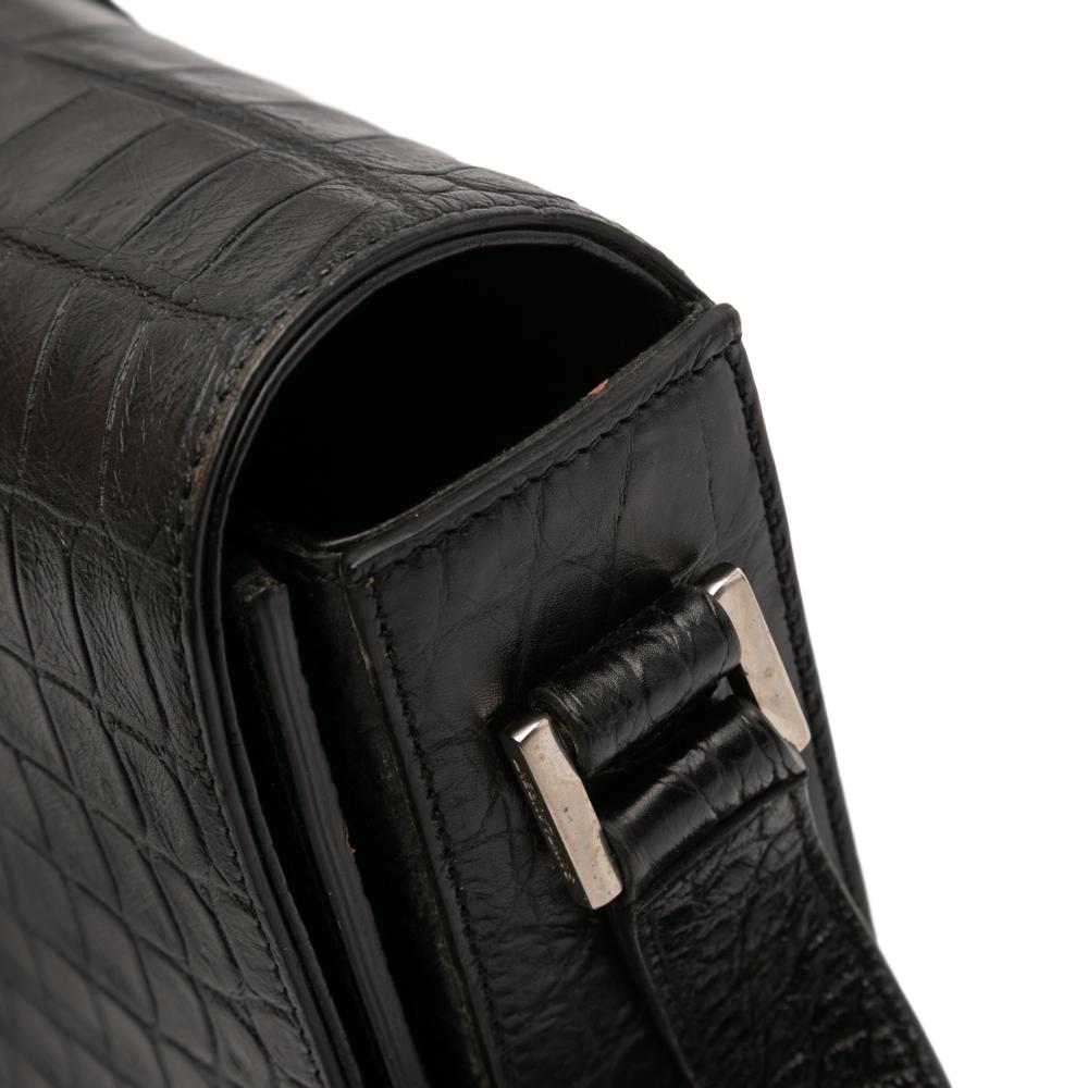 Saint Laurent B Saint Laurent Black Calf Leather Medium Croc Embossed Monogram Universite Crossbody Italy