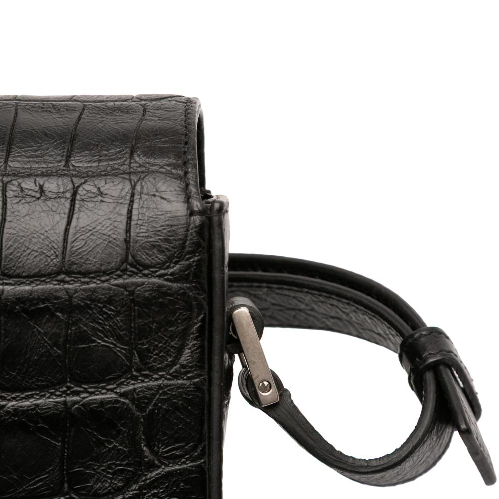 Saint Laurent B Saint Laurent Black Calf Leather Medium Croc Embossed Monogram Universite Crossbody Italy