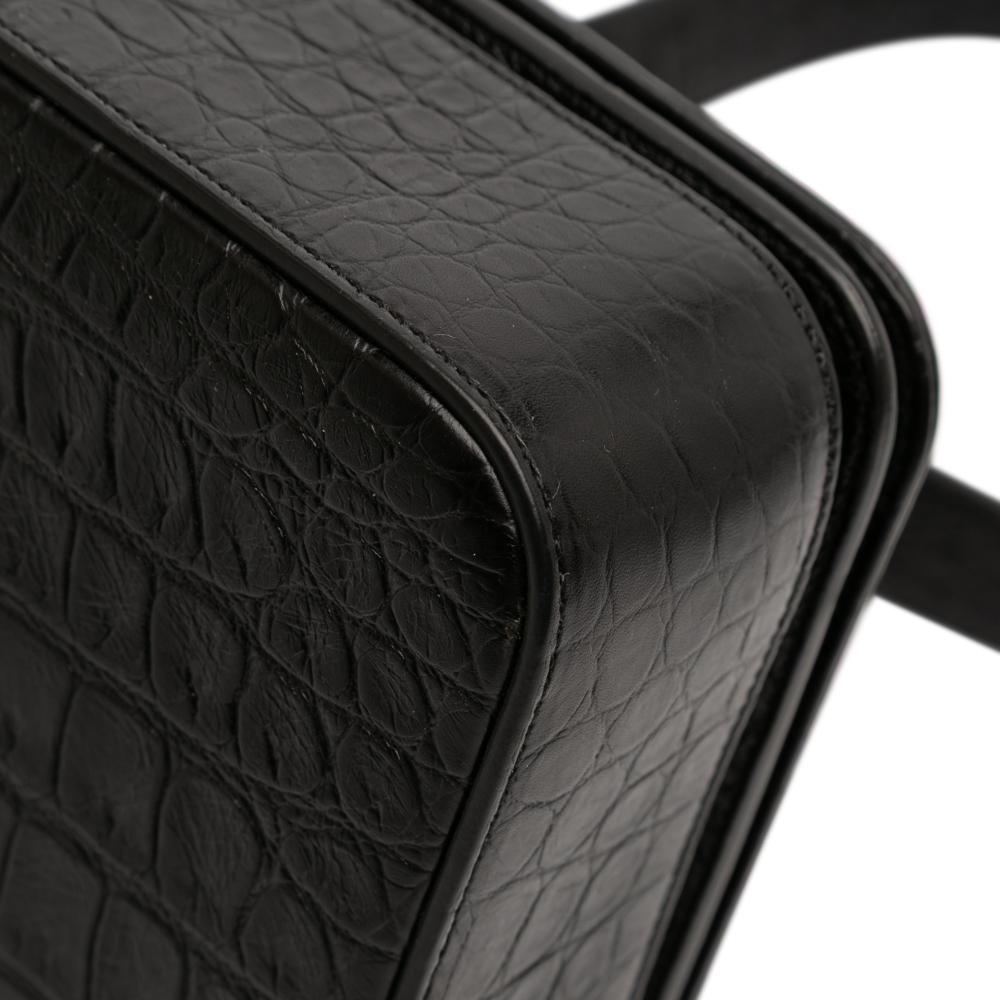 Saint Laurent B Saint Laurent Black Calf Leather Medium Croc Embossed Monogram Universite Crossbody Italy
