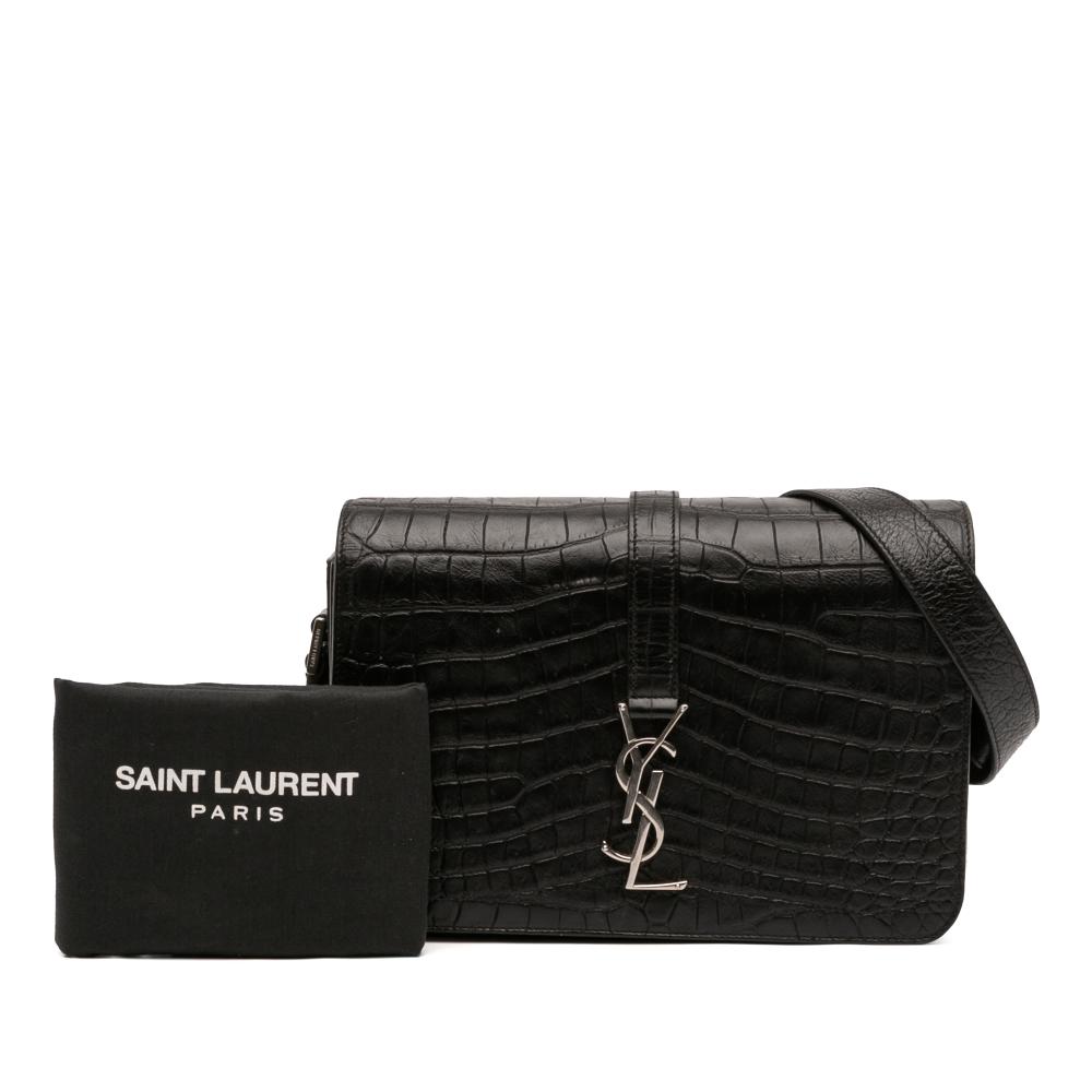 Saint Laurent B Saint Laurent Black Calf Leather Medium Croc Embossed Monogram Universite Crossbody Italy