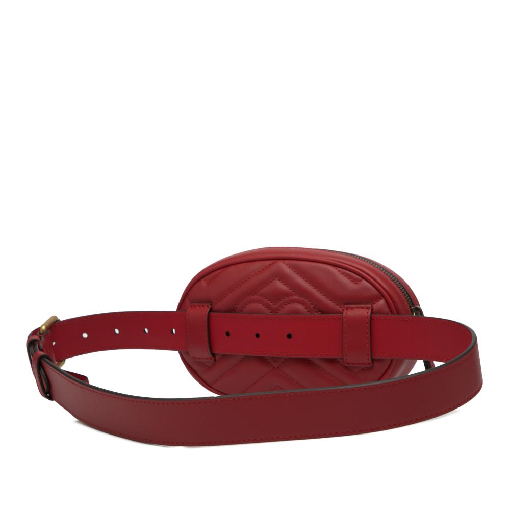 Gucci AB Gucci Red Calf Leather GG Marmont Matelasse Belt Bag Italy