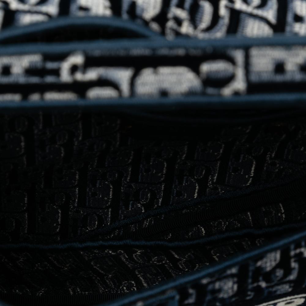 Christian Dior AB Dior Blue Navy Velvet Fabric Oblique Embroidered Saddle Bag Italy