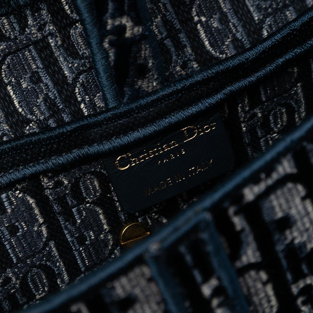 Christian Dior AB Dior Blue Navy Velvet Fabric Oblique Embroidered Saddle Bag Italy