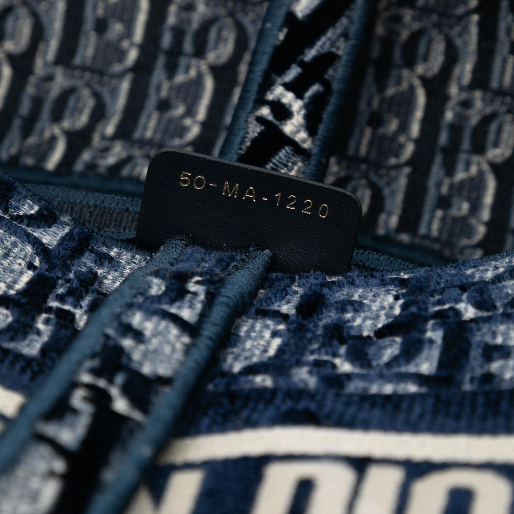 Christian Dior AB Dior Blue Navy Velvet Fabric Oblique Embroidered Saddle Bag Italy