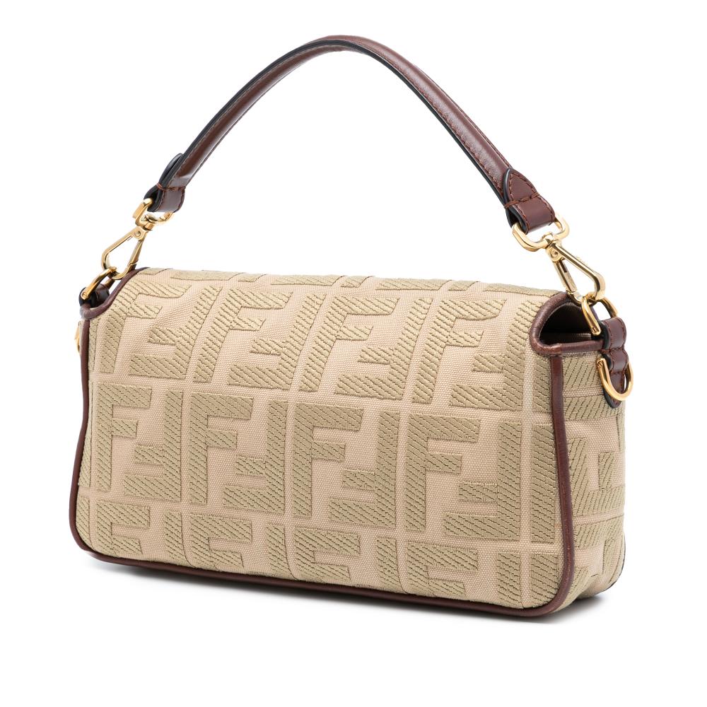 Fendi B Fendi Brown Beige Canvas Fabric Zucca Embroidered Baguette Satchel Italy