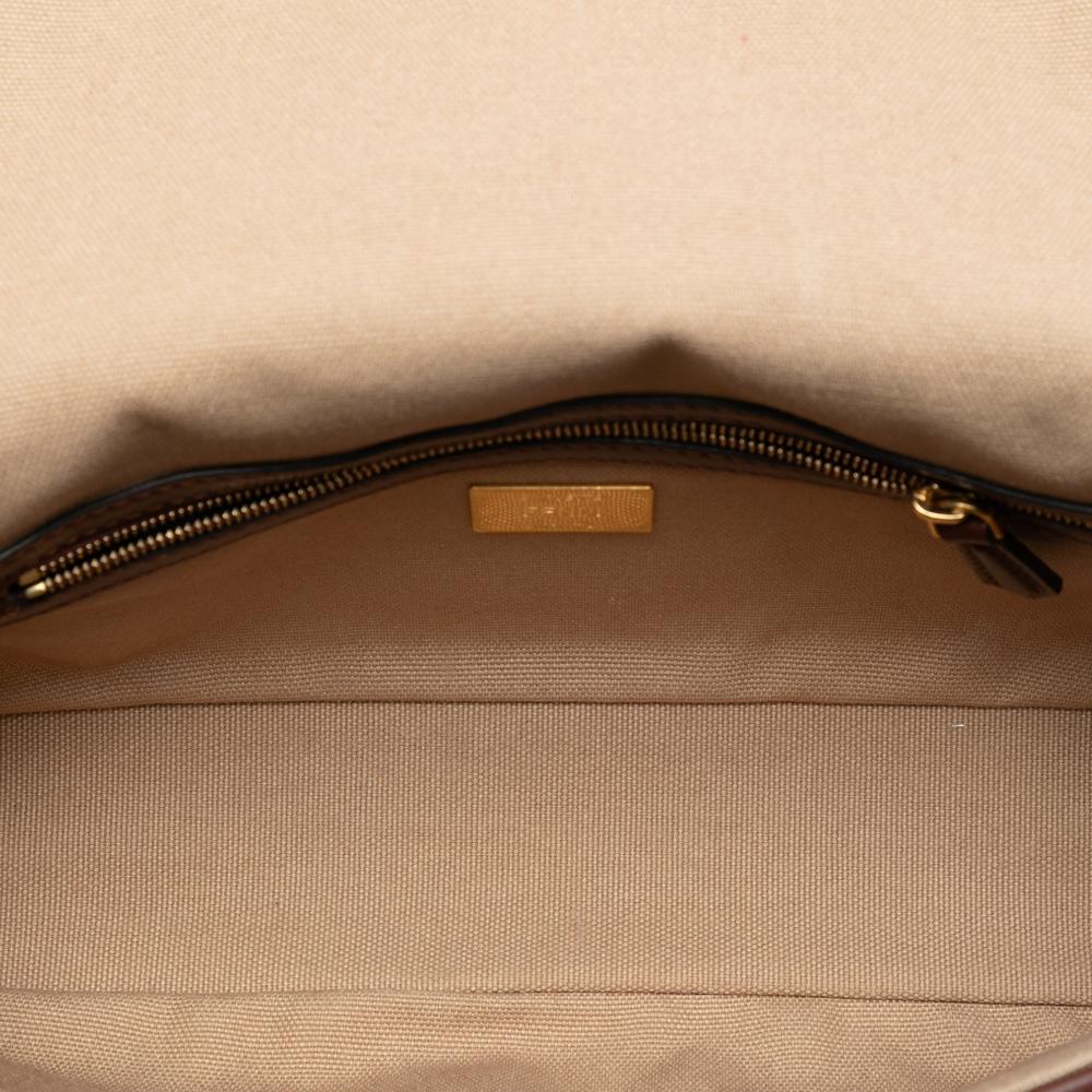 Fendi B Fendi Brown Beige Canvas Fabric Zucca Embroidered Baguette Satchel Italy