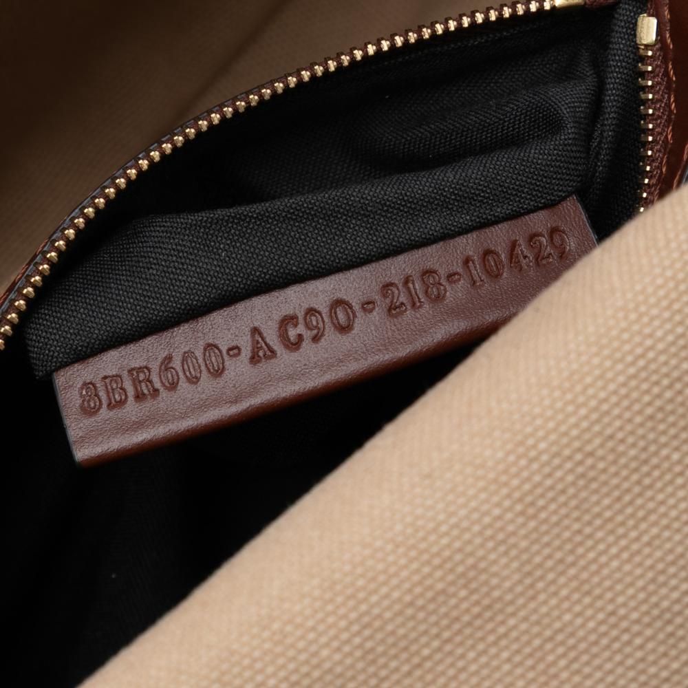 Fendi B Fendi Brown Beige Canvas Fabric Zucca Embroidered Baguette Satchel Italy