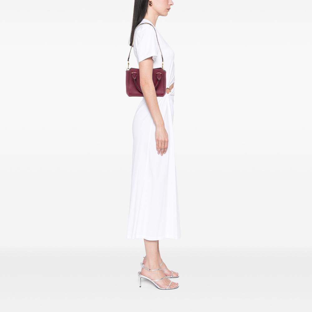 Burberry B Burberry Red Calf Leather Small Grained Buckle Tote Italy